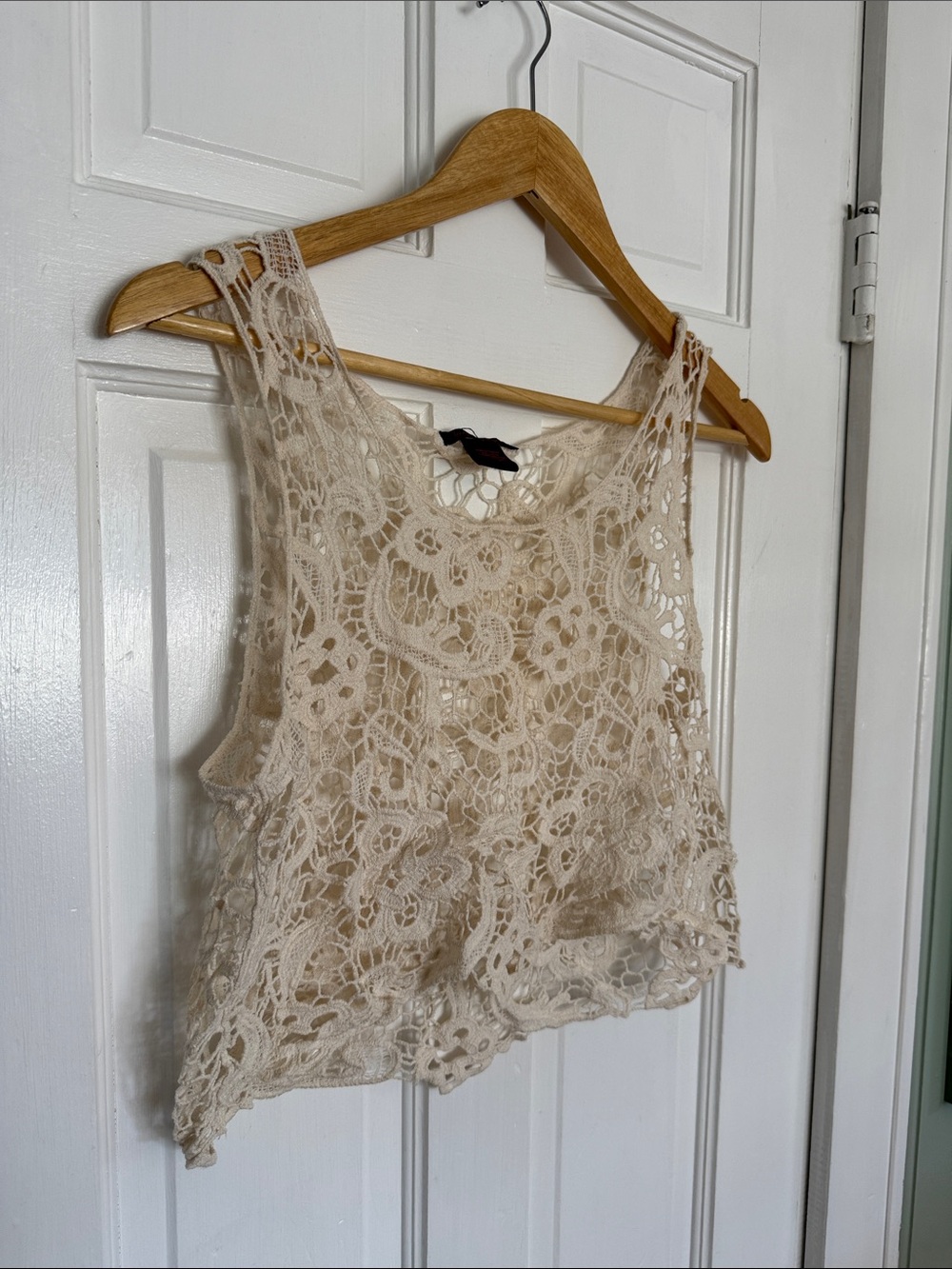 Beachy Boho Lace Crochet Tank Top - Cream